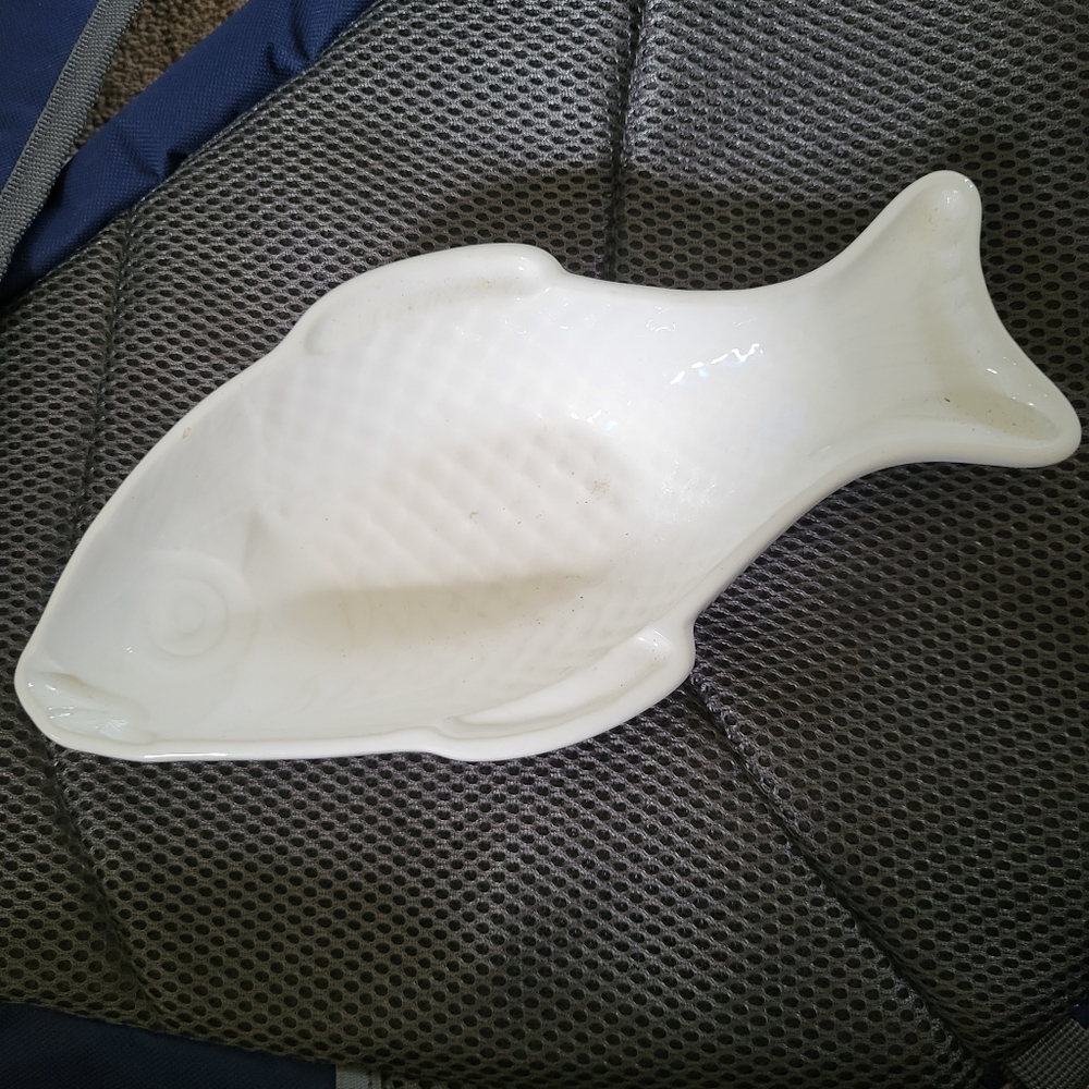 Vintage White Ceramic fish dish made in Portugal